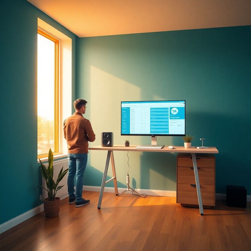 Analyst reviewing crawl log data at a standing desk in the Galați studio